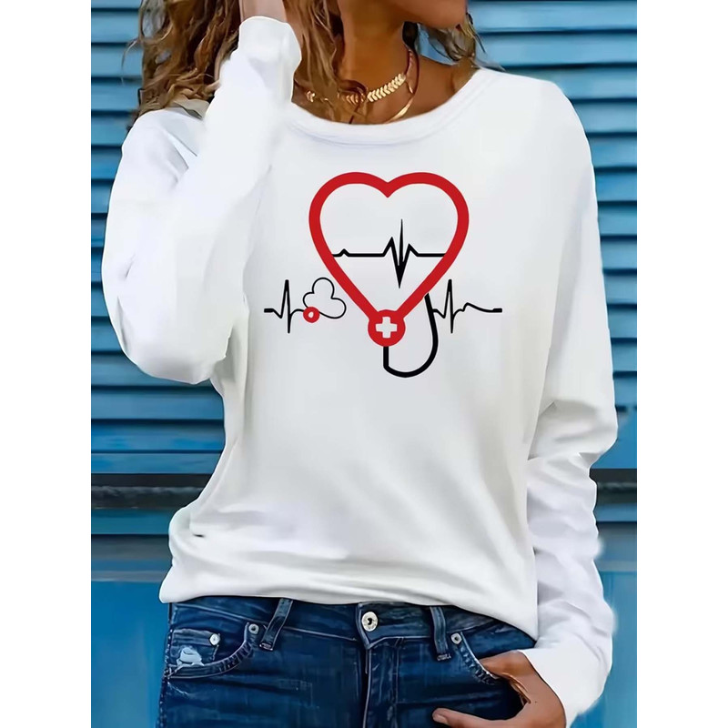 청진기, 심전도(ECG) 패턴이 프린트된 캐주얼한 긴팔 - Stethoscope 리뷰 및 가격